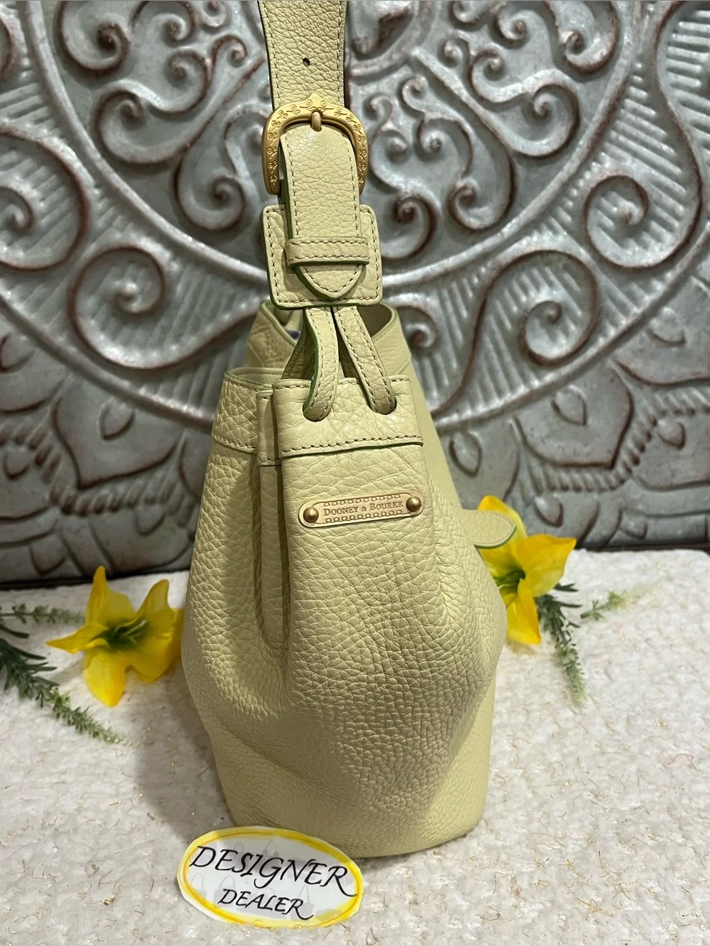 DOONEY & BOURKE  Vintage Pebbled Leather Lime Green Hobo Shoulder Bag